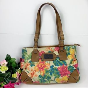 Caribbean Joe Island Supply Company Floral Printed Canvas Vacation Cruise Tote